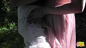 two sexy brunette lesbians kiss in tree then toy each other outdoors