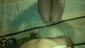 while he dozes off i sneak in for his thick cock suck and anal toy play