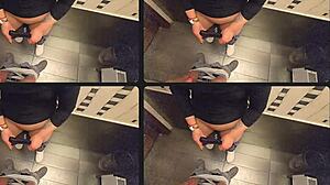 cuckold, watch your milf take creampie in restaurant toilet pov