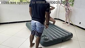 two wet milfs filled by black cock on inflatable 😏🍆💦👯