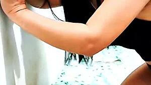 Hot white stepdaughter oils tits, deepthroats black stepdad on Halloween 😏🍆