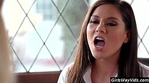 wet milf seduces young student into lesbian pussy licking fingering and kissing