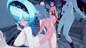 Genshin Impact Hentai: Teen Tits and Ass in Reverse Gangbang Cumshot