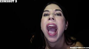 Anna drains gloryhole cocks with tongue for massive cum facials and mouth loads