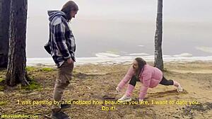 Flexible Nympho Stretches Legs Wide for Rough Forest Facial Banging