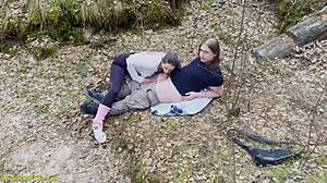 Flexible Nympho Stretches Legs Wide for Rough Forest Facial Banging