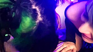 college janitor gets blowjob from emo latina students in sheer red