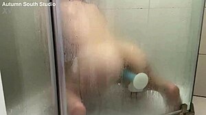 Autumn south showers with dildo bending over wet?