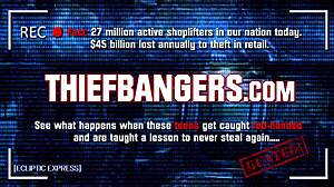 Goth shoplifter teen fucked hard before geeky boyfriend's eyes