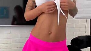 monika fox strips pink miniskirt teasing big fake tits 😘🔥