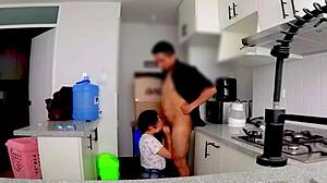 Mexican niece sneaks sultry cock sucking in steamy kitchen