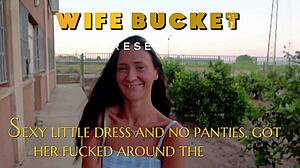 sexy wife in short dress skips panties for corner outdoor fuck