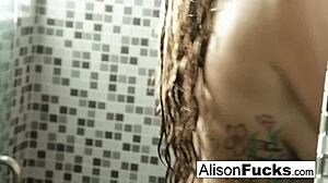 alison tyler teases tight pussy in steamy shower play