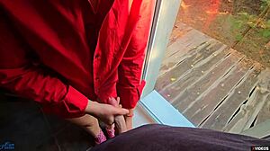 Step sister sneaks quick panty cumshot while step mom waits in car pov