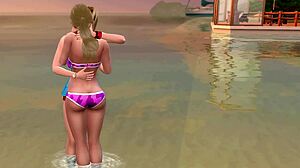 pregnant brunette double anal fucked by trans on beach