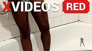 Real amateur ebony milf showers naked flaunting sexy black ass long legs