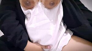 chubby milf solo masturbates wet hairy pussy big natural tits close-up after long day puffy nipples dripping