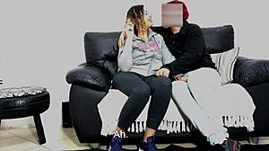 whoa, stepdad tests son's girlfriend right in front of him 😈🍑