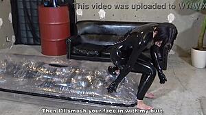 Mistress Yuen Facesits Spits Handjobs Bound Masochist in Latex