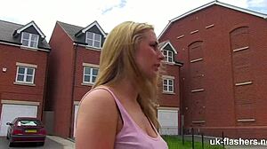 chubby british milf flashes big ass outdoors in public exhibition