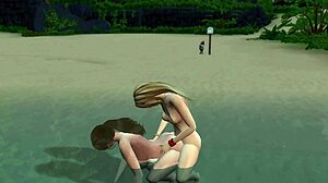 pregnant brunette double anal fucked by trans on beach