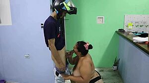 pizza delivery guy pounds wet latina milf doggystyle creampie