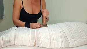Mummified Slave Endures Two-Minute Cum Delay Handjob Interruption!