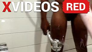 Real amateur ebony milf showers naked flaunting sexy black ass long legs