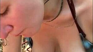 horny bikini teen oils tits sucks cock on public beach