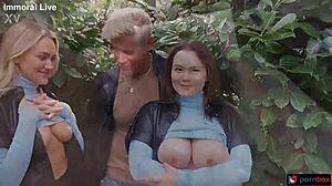peachy alice's supersized tits bounce in first ffm threesome with merida