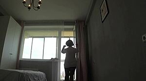 watch this busty milf strip and rip clothes off big ass hairy pussy close-up!