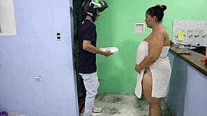 pizza delivery guy pounds wet latina milf doggystyle creampie