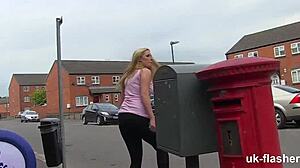 chubby british milf flashes big ass outdoors in public exhibition