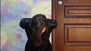 Bound crossdresser gagged in armbinder awaits his kinky twisted fate