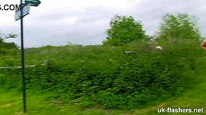 chubby british milf flashes big ass outdoors in public exhibition