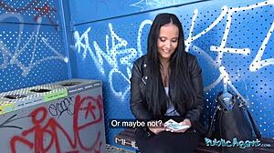 18-Year-Old Brunette Student Flashes Big Tits for Outdoor Fuck