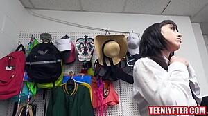 whoa this teen got stripped and pounded hard by the mall cop dude