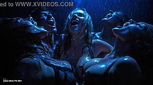 Ai-generated chaos of wet flying boobs splashing water jets