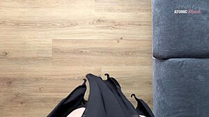 mistress annalisa owns her slave's cum with footjob 😈👣💦