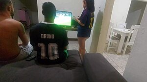 hubby's bet forces wife into hot dp with his friend!