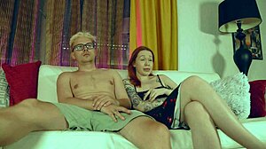 redhead stepmom's couch pounding starts from tv time with rough doggystyle