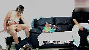 whoa, stepdad tests son's girlfriend right in front of him 😈🍑