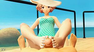 Okumura Beach Babe Delivers Steamy Footjob Fetish