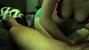 Blue-Eyed Girlfriend Teases Friend with Intense Cum Swallow Blowjob