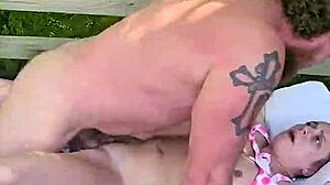 Cockwarming wife naps into outdoor deck pounding