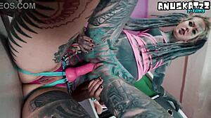 Goth German Lesbians Whip Strapon Fuck to Squirting BDSM Orgasms