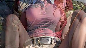 AI Blonde Flashes Panties Upskirt and Pussy Outdoor on Golf Field Skirt