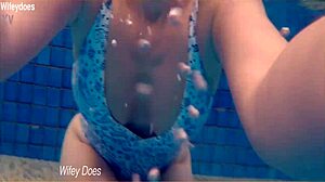 wife flashes curves swimming hotel pool one-piece preview