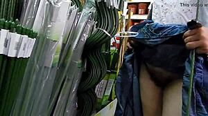 wanna peek at this hairy milf's upskirt pussy flashing in shop?