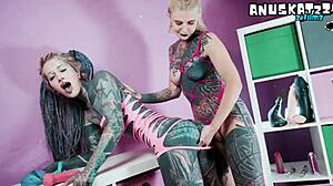 Goth German Lesbians Whip Strapon Fuck to Squirting BDSM Orgasms